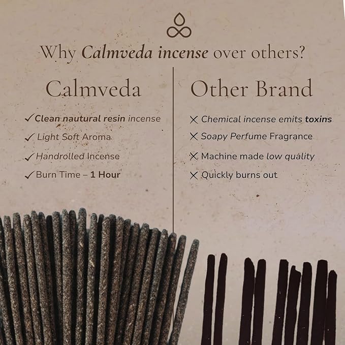 Authentic 60s Patchouli Incense Smudge - for Grounding Energy (24+ Sticks, 9 Inches) Thick Natural Incense Sticks Made with Indonesian Patchouli | Healing Herbal Incense for Daily Smudging CalmvedaIncenseAromatherapy