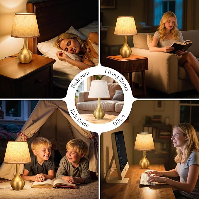 Seealle Touch Table Lamp for Bedroom, 3-Way Dimmable Small Bedside Lamps for Night Stands with Wires, Gold Desk Lamp for Kids Room, Office, Living Room, End Table(LED Bulb Included) - Bloomnest
