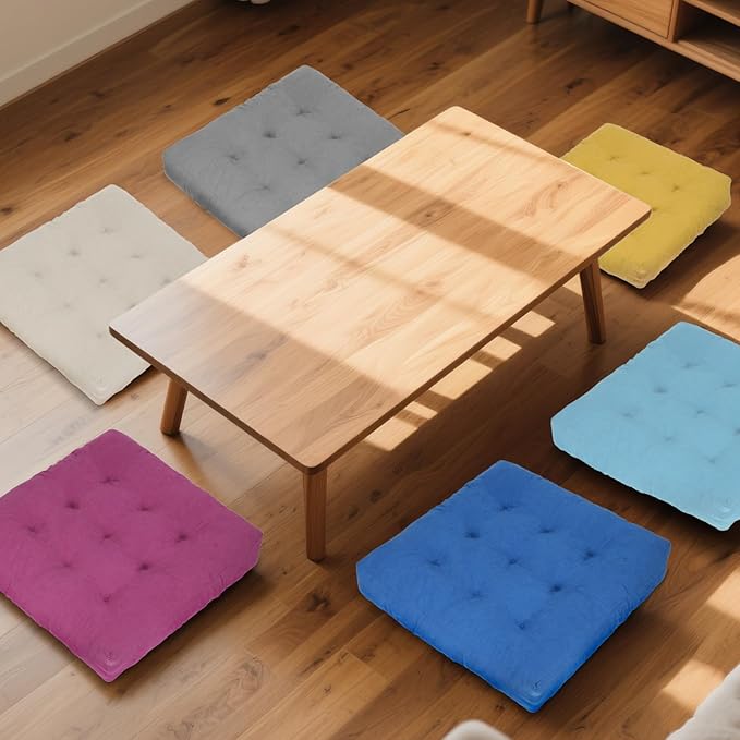 Meditation Floor Pillow Set of 2, Square Large Pillows Seating for Adults, Tufted Corduroy Cushion for Tatami Living Room, 22x22 Inch FP-Purple