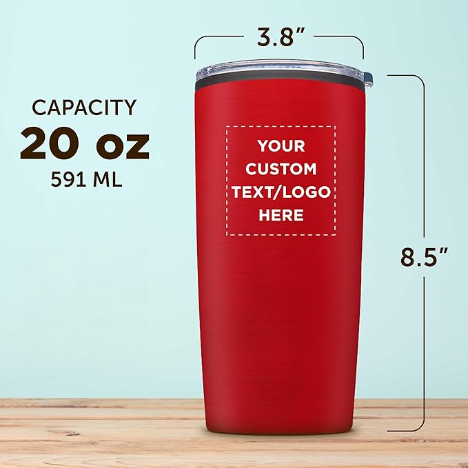 Custom Plastic Tumblers 20 oz Set of 6/12/24 Personalized Bulk Pack with Lids, Ice Coffee Tumbler, To Go Cup Insulated - Red - Bloomnest