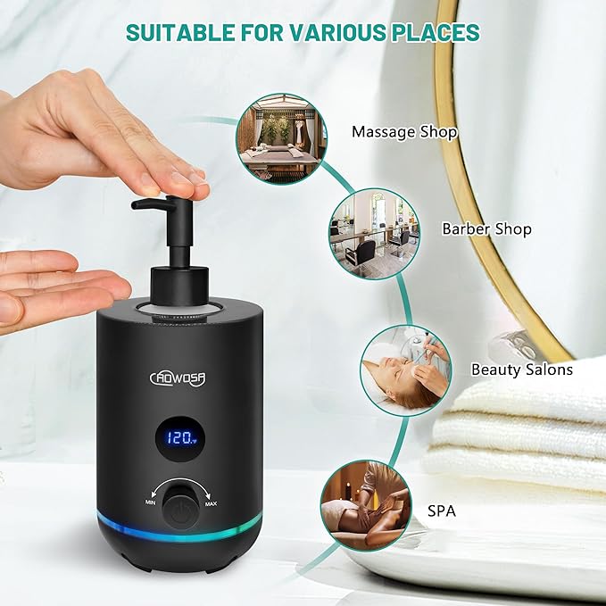 Massage Oil Warmer Bottle Professional Electric Lotion Digital Heater for SPA, Portable Oil Warmer Heated Cream for Beauty Salon Home, with Gradient Atmosphere Lamp, ℃/℉ Switchable Display - Bloomnest
