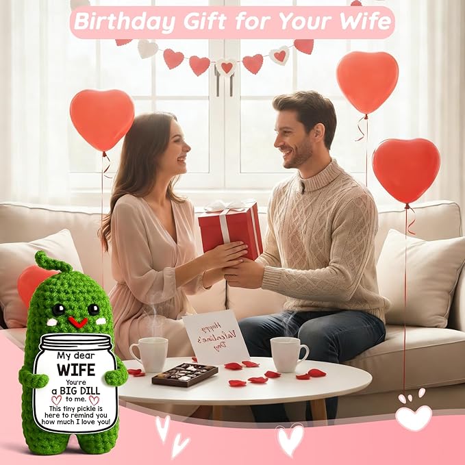 MAMAGIFTREE Valentines Day Gifts for Her Wife Valentines Gifts to My Wife from Husband I Love You Birthday Gift for Wife Wedding Anniversary Romantic Gift for Couples Women Handmade Crochet Pickle
