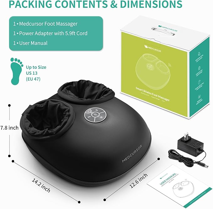 Medcursor Foot Massager with Heat, Shiatsu Deep Kneading Machine, Multi Air Compression Intensity, Smart APP Mobile Remote Control and Foot Massage Relax for Home and Office Use, Gifts for Women Mom - Bloomnest