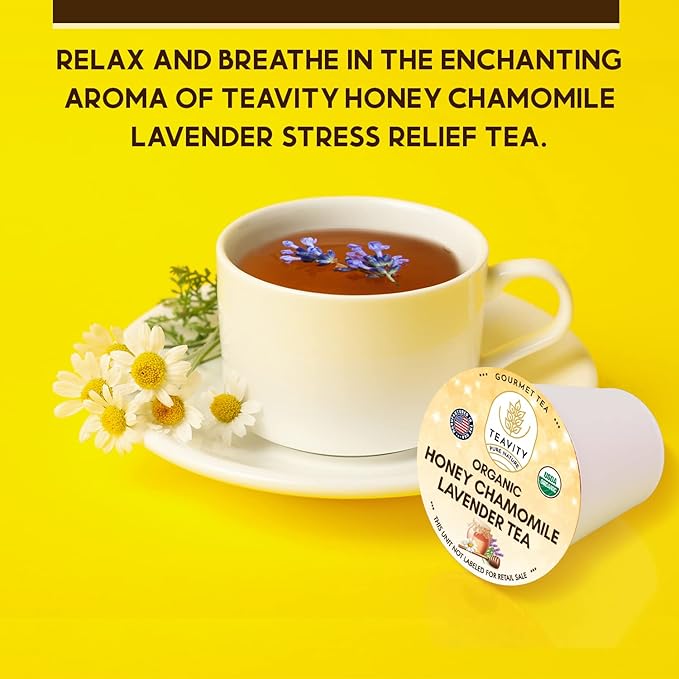 Organic Chamomile and Lavender Tea Pods for Keurig - Decaf Herbal Tea for Keurig K Cups - Honey Chamomile Lavender by Teavity (12 Tea Pods) - Bloomnest
