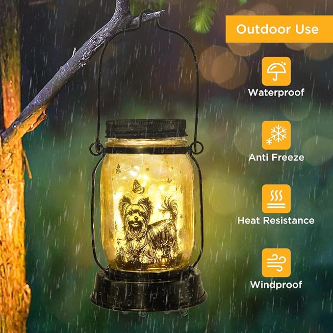 Yorkie Dog Gifts for Women/Men Yorkshire Terrier Solar Lanterns Mom Birthday Dog Lovers Lantern Pet Loss Pet Memorial Lights Solar Garden Decoration for Yard, Patio,Backyard,Porch Torches Light - Bloomnest