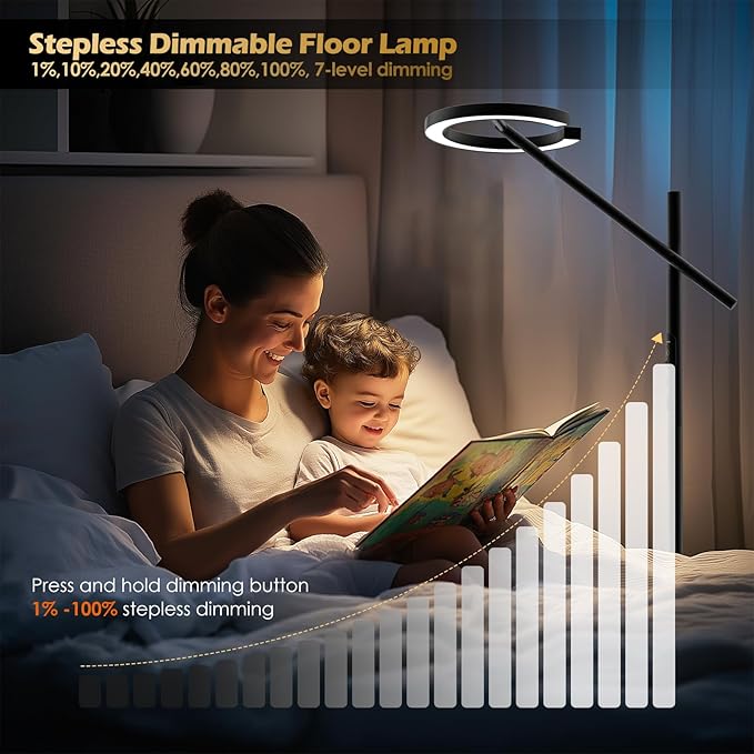 Happy Light Therapy Lamp, 12000 LUX UV-Free Sunlight Floor Lamp with Remote, Full Spectrum Sun Lamp, 4 Color Temps 2700-6500K & 7 Brightness & Timer LED Lamp for Living Room Bedroom Home Office, Black - Bloomnest