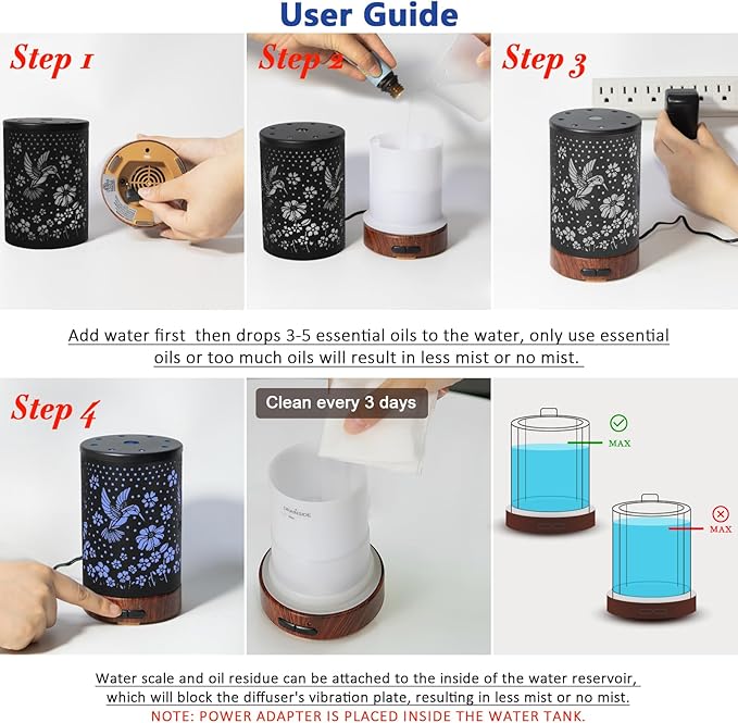 Essential Oil Diffuser Aromatherapy Diffuser - Metal Aroma Diffuser for Home 150ml Ultrasonic Cool Mist Diffuser with 7 Colors Light Auto Shut-Off Protection for Home Office Decor & Gift(Hummingbird) - Bloomnest