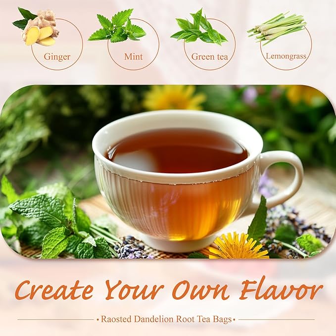 WT WEETEE Roasted Dandelion Root Tea Bags, 100 Count Dandelion Tea with Light Earthy & Roasted Aroma, Natural Caffeine Free Herbal Tea, Coffee Alternatives - Bloomnest