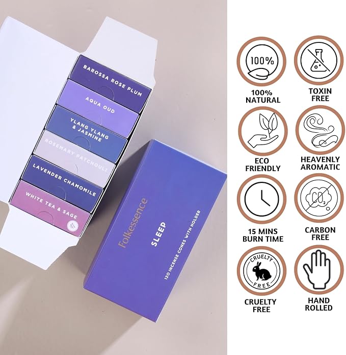 Folkulture Incense Cones Scented | Set of 6 Fragrances (120 Cones) with Incense Cones Holder for Relaxation | Rosemary Jasmine, Patchouli Incense, Lavender Incense Variety Pack | Inscents-Cones
