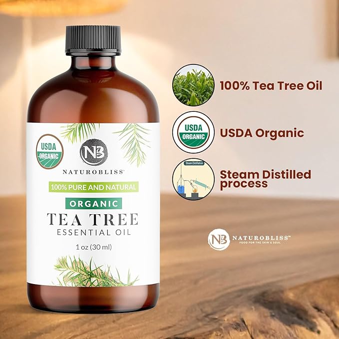NaturoBliss Organic Tea Tree Essential Oil, 100% Pure Therapeutic Grade, Premium Quality Tea Tree Oil, 1 fl. Oz / 30 ml - Perfect for Aromatherapy and Relaxation (Tea Tree, 30ml) - Bloomnest