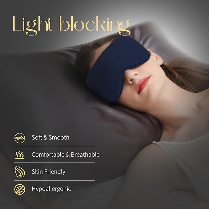 ZIMASILK Adjustable 100% 22 Momme Mulberry Silk Sleep Mask for Sleeping, Filled with Premium Mulberry Silk, Softest & Breathable Eye Sleeping Mask (Navy Blue) - Bloomnest