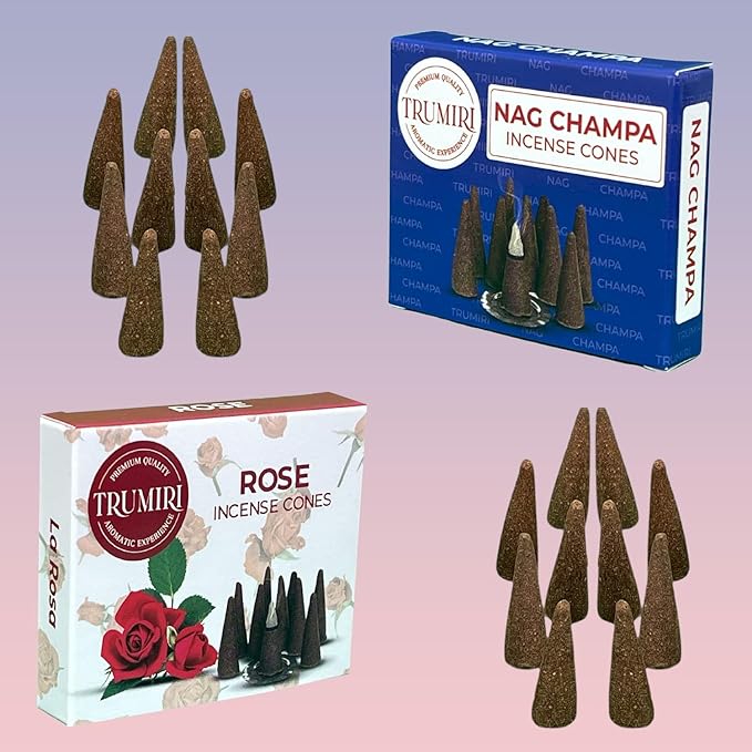 TRUMIRI Incense Cones - Combo Pack of 20 Cone Incense - Nag Champa & Rose Scents TRUMIRI