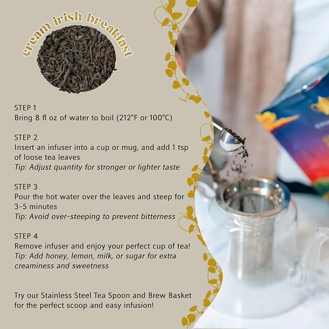 Cream Irish Breakfast Tea, Loose Leaf Black Tea – Irish Classic with Caramel & Strong Assam – Robust, Full-Bodied – Drink Hot or Iced – 4 oz Resealable Bag (Makes 50 Cups) – The Elegant Elephant - Bloomnest