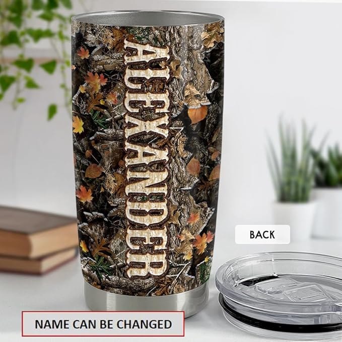 SANDJEST Personalized Deer Hunting Tumbler 20oz 30oz Insulated Tumblers with Lid Coffee Travel Mug Cup Hunter American Flag Hunting Gifts for Men Birthday - Bloomnest
