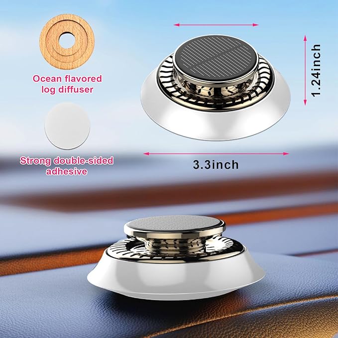 Car Air Freshener, Solar Energy Auto Rotating Diffuser with Fragrance, Aromatherapy Air Purifier for Car and Home, Vehicle Interior Scents Decor Accessories for Men Women (White Ocean) - Bloomnest
