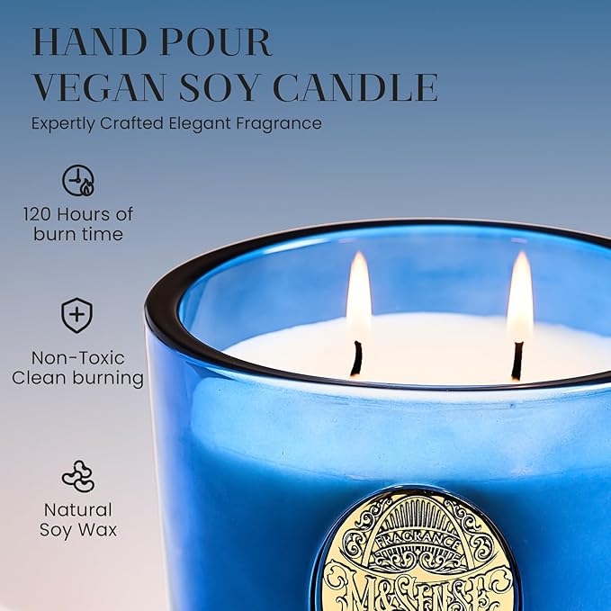 M&SENSE Large Two-Wick Summer Soy Candle | Ocean Dream & Blule | 19.8 oz, 120H Burn Time | Luxury Scented Candle for Relaxation, Gifting, Home Décor | Ideal for Bedroom, Office, Party Ambiance - Bloomnest