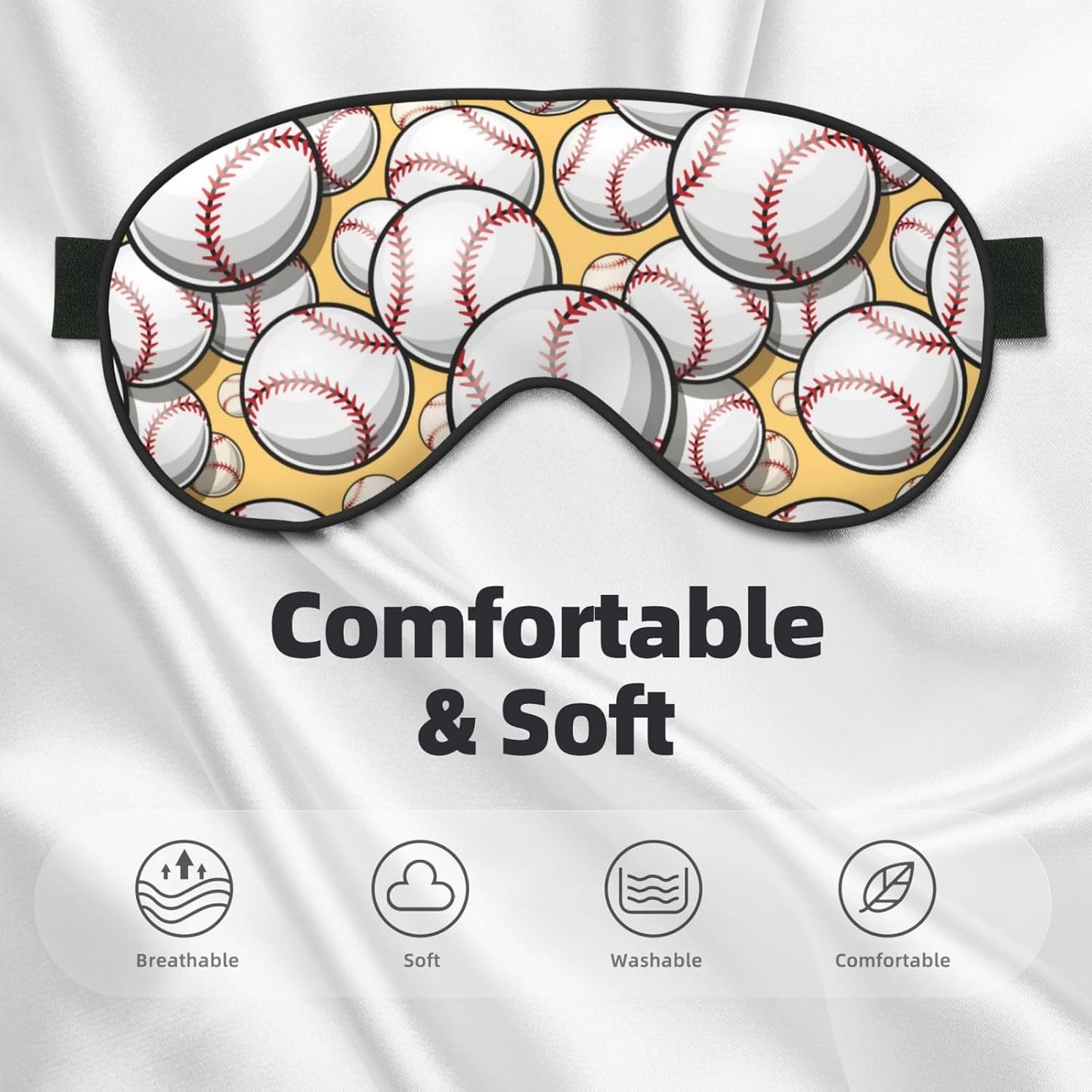 Sleep Eye Mask Baseball Softball Sleep Mask for Women Men Comfortable Eye Mask with Adjustable Strap Soft Eye Cover Blindfold for Travel Yoga Nap Shift Work