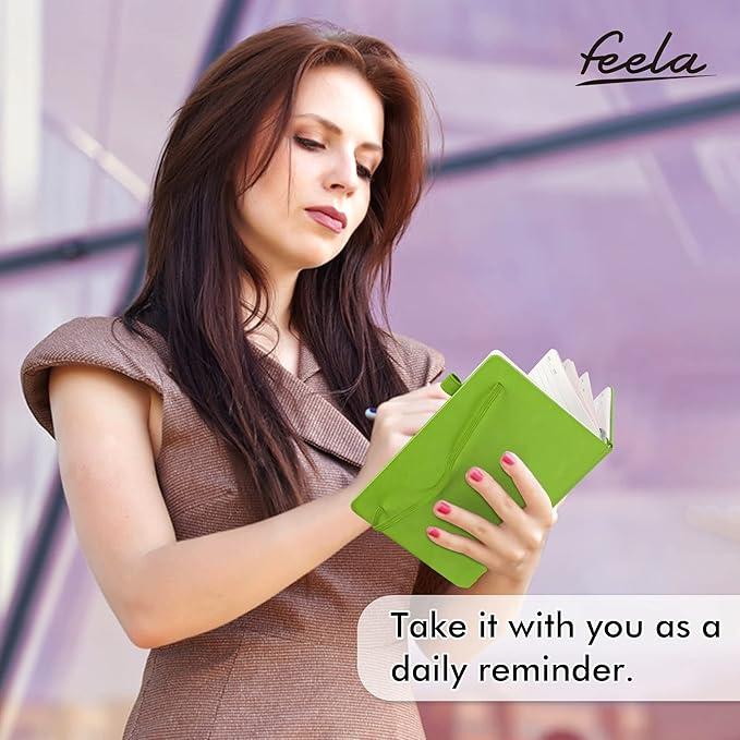 feela 12 Pack Notebooks Journals Bulk, Hardcover Notebook Classic Ruled Lined Journals with Pen Holder for Women Girls School Business Supplies, with 12 Black Pens, 120 GSM, 5.1”x8.3”, A5, Green - Bloomnest