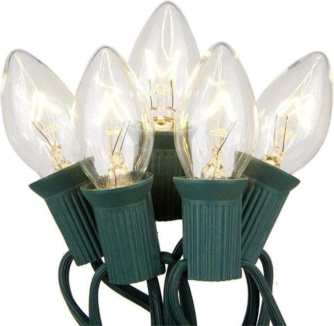 SUNSGNE 25 Pack C7 Clear Replacement Bulbs Christmas Light Bulbs, Outdoor Patio String Light Bulbs, C7 Night Light Replacement Bulbs, E12/C7 Candelabra Base, 5 Watt- Clear - Bloomnest