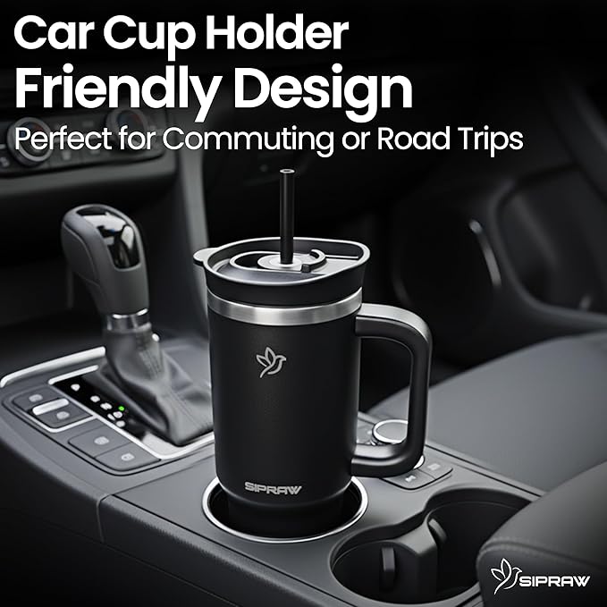 Tumbler with Handle, Insulated Tumbler with Lid and Straw, Stainless Steel Travel Coffee Mug, Cup Holder Friendly, Perfect for Camping, Travelling & Gifting, 30oz, Black - Bloomnest