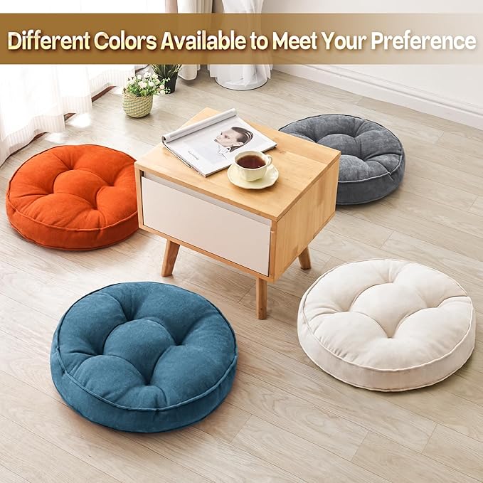 Floor Pillow Set of 2, Memory Foam Floor Cushions for Adults, Large Round Meditation Pillow for Sitting, 22 x 22 Inches (Round | Orange)