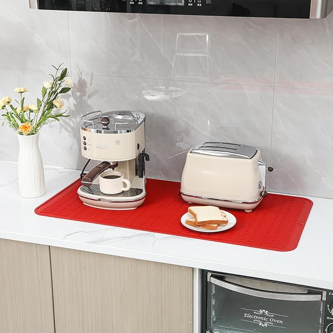 Silicone Dish Drying Mat for Multiple Usage,Easy clean,Eco-friendly,Heat-resistant Silicone Mat for Kitchen Counter or Sink,Refrigerator or Drawer Liner Red 5XL 36inches x 18inches - Bloomnest
