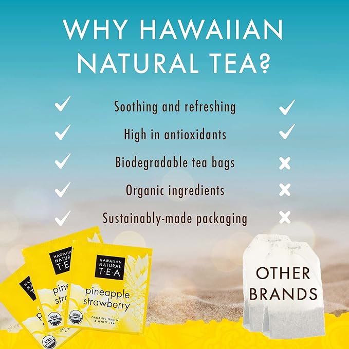 Hawaiian Natural Pineapple Strawberry Flavored Organic Tea - Tropical Fruit Green And White Tea, Perfect Daily Cup & Gift - 20 Bags - Bloomnest