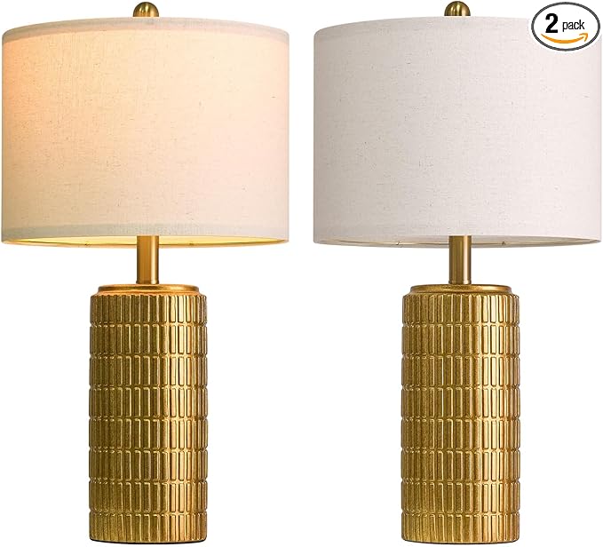 PoKat 23" Brass Gold Ceramic Table Lamps for Living Room, Retro Warm Gold Lamps for Night Stands, Vintage Bronze Decorative Lamps for Bedroom, Antique Gold Brown Nightstand Lamps for Home Decor - Bloomnest