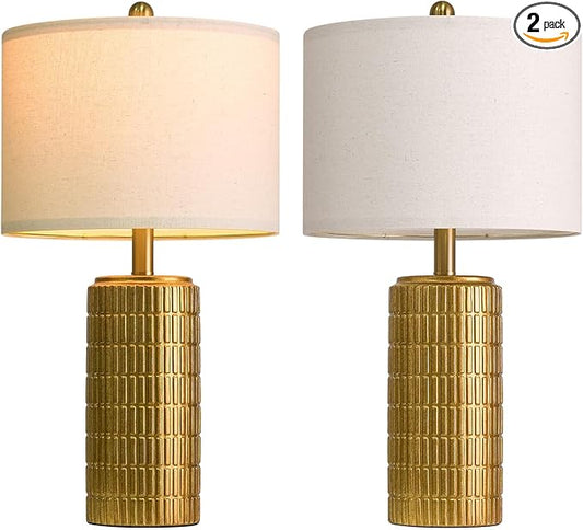 PoKat 23" Brass Gold Ceramic Table Lamps for Living Room, Retro Warm Gold Lamps for Night Stands, Vintage Bronze Decorative Lamps for Bedroom, Antique Gold Brown Nightstand Lamps for Home Decor - Bloomnest