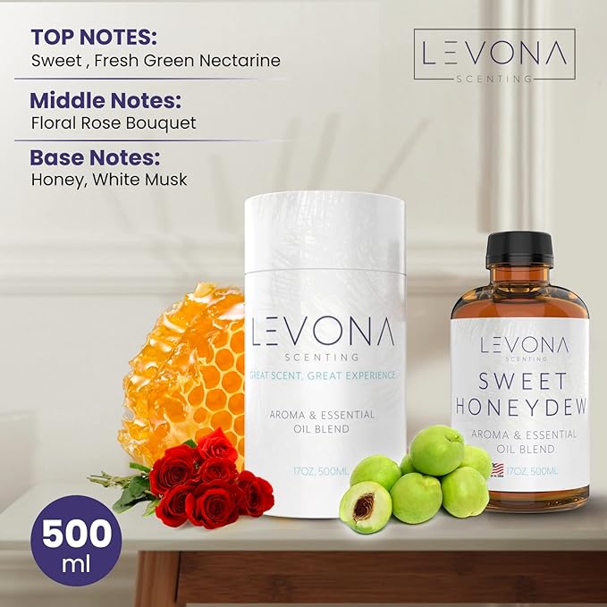 Levona Scent Oil Diffuser Essential Oils: Essential Oils Home Luxury Scents - Sweet Honeydew Essential Oil - Sweet & Fresh Notes of Nectarine and Floral Rose Essential Oil - 500 Ml Fragrance Oils - Bloomnest