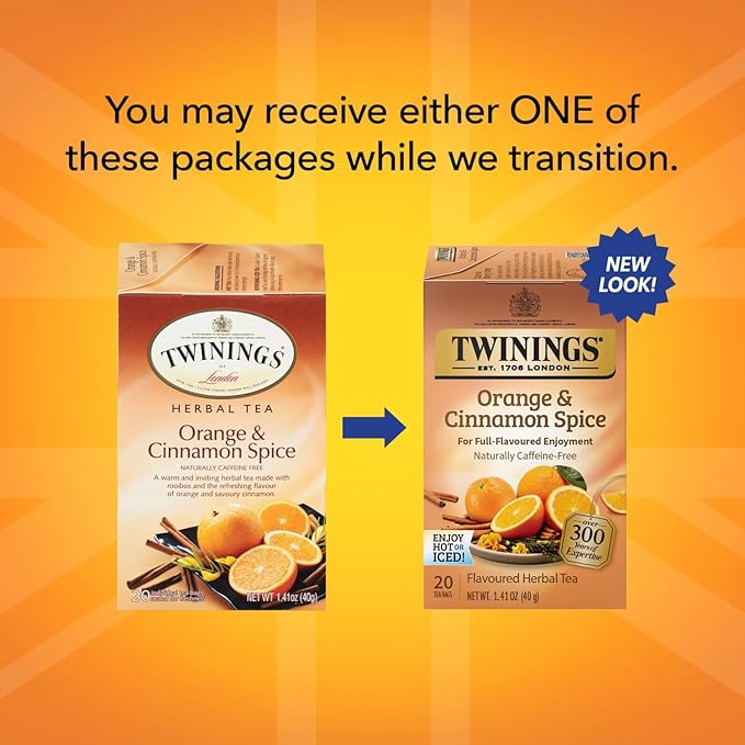 Twinings Orange & Cinnamon Spice Tea 2-Pack (20 Tea Bags Ea) – Naturally Caffeine-Free Sweet and Spicy Tea with Rooibos + Reusable Tea Bag Holder - Bloomnest