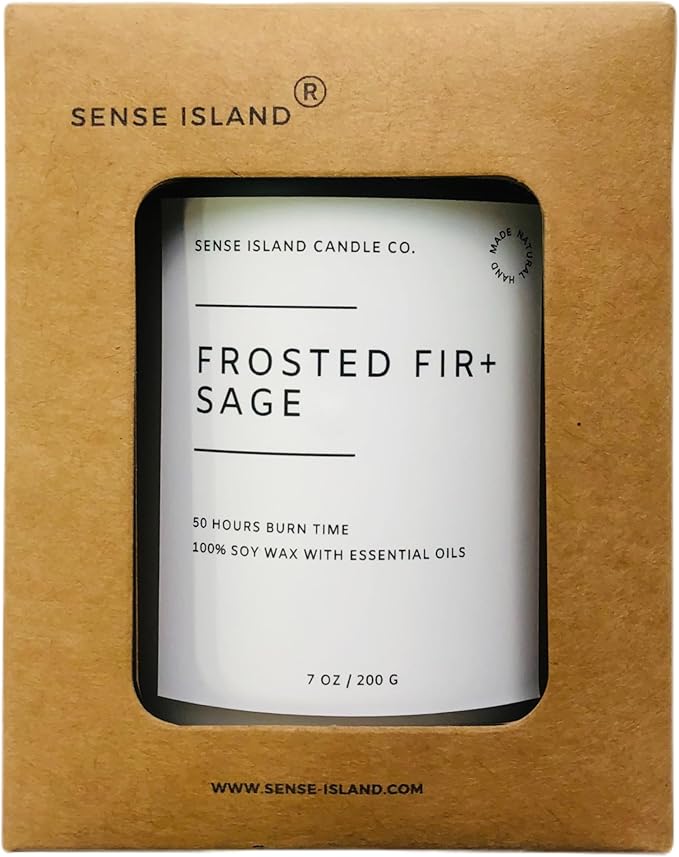 SENSE ISLAND Frosted Fir and Sage Scented Candle for Home Scented, Natural Soy Wax 50 Hrs Burn Time Highly Scented Candle Gifts for Women and Men - Bloomnest