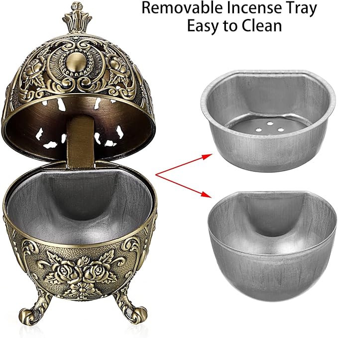JUXYES Vintage Incense Burner Holder with Removable Ash Catchers, Metal Censer Antique Cone Coil Incense Burner Holder Zinc Alloy Spiritual Aromatherapy Yoga Meditation Gifts Retro Home Decoration - Bloomnest