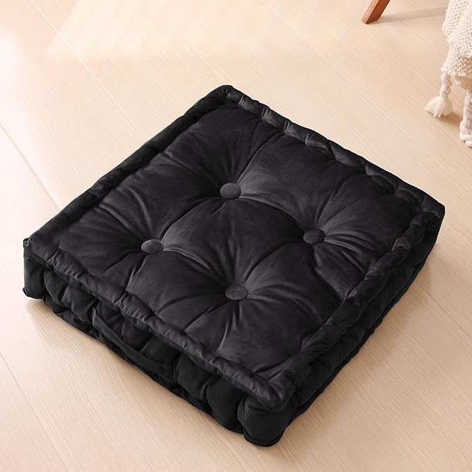 Square Floor Pillows, Large Floor Cushion for Adults Kids, Meditation Floor Pillow Seating Cushion with Shredded Memory Foam and Silk Wadding, 20"x20"x5" Black - Bloomnest