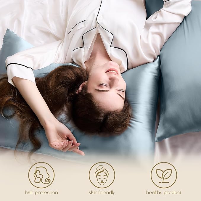 ZIMASILK 100% Pure Mulberry Silk Pillowcase for Hair and Skin Health,Soft and Smooth,Both Sides Premium Grade 6A Silk,600 Thread Count,with Hidden Zipper,1pc (Queen 20''x30'',Dusty Blue) - Bloomnest