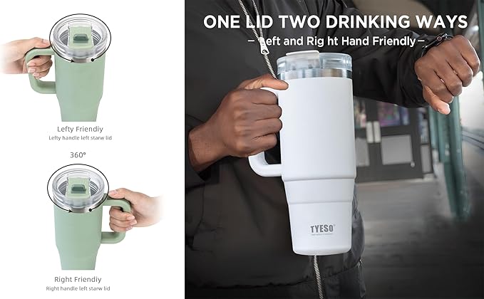 Tyeso 40 oz Tumbler with Handle, Straw and Lid - Leak Resistant Insulated Stainless Steel Water Bottle, Car Cup Holder Friendly Travel Coffee Mug White - Gifts for Men & Women - Bloomnest