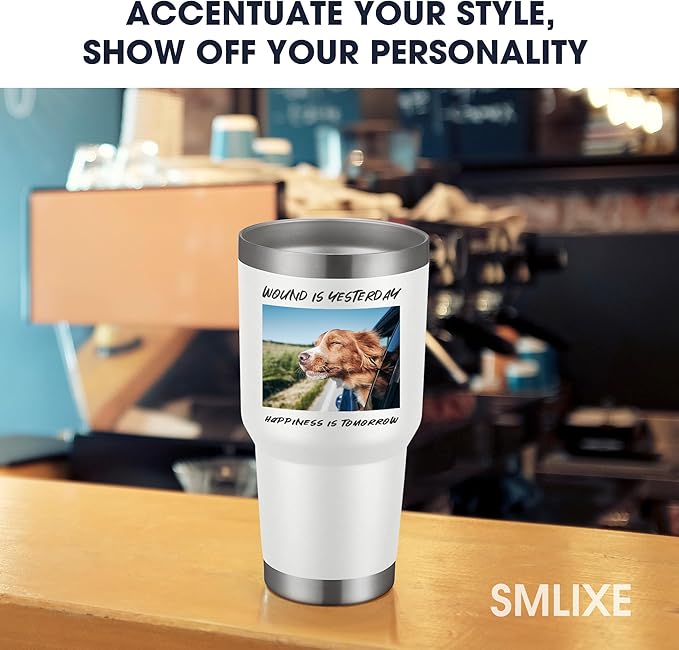 Personalized Custom Tumbler Print in USA 30oz Stainless Steel Coffee Cup with Lid & Straw Double Wall Insulated Tumbler with Colorful Text Logo Photo - Bloomnest