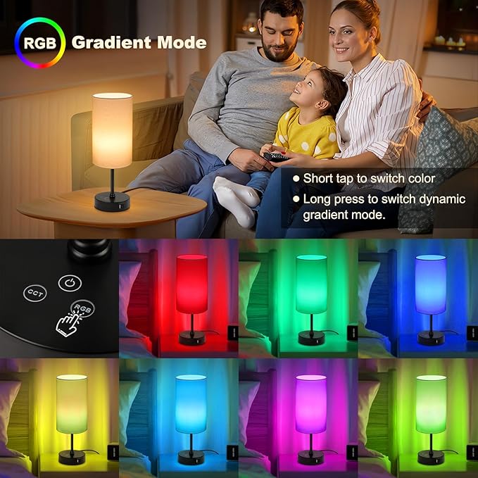 Unicozin Small Table Lamp, 3 CCT 3000K/4500K/6500K & RGB Color Changing, Stepless Dimmable Bedside Lamp for Reading, Touch Control Ambience Nightstand Light for Home Decor Party, Cream Shade - Bloomnest
