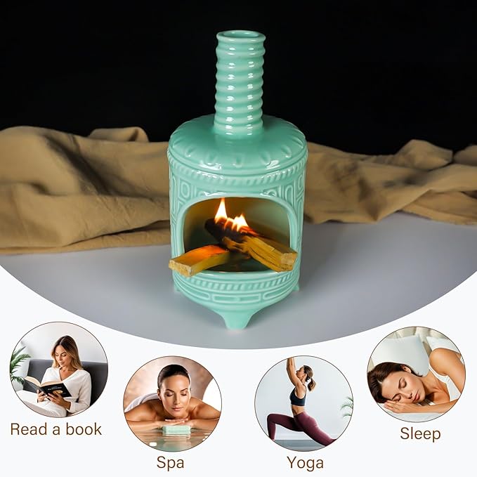 Light Green Palo Santo Burner Holder-Mini Chiminea Smudging Bowl for Palo Santo Sticks, Sage Smudge Sticks&Cone Incense Burning–Zen Decor for Energy Cleansing Unique Gift for Friends & Family - Bloomnest