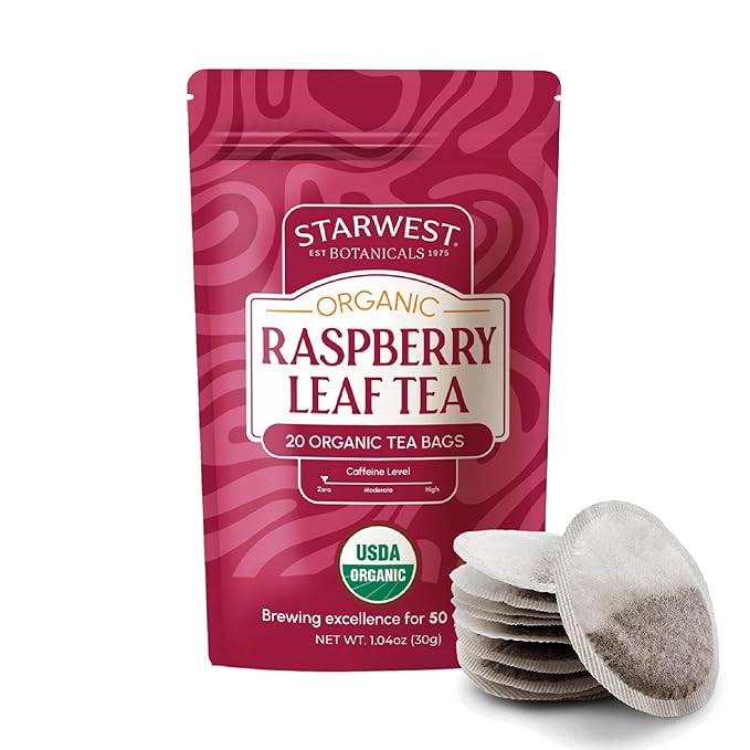 Starwest Botanicals Organic Raspberry Leaf Tea - Caffeine Free Herbal Tea, Supports Wellness for Women, String Free Sachets, USDA Organic Raspberry Leaf, Non GMO - 20 Tea Bags - Bloomnest