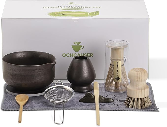 Matcha Whisk Set, Matcha Bowl with Spout and Coaster, Matcha Whisk and Holder, Sifter, Scoop, Spoon, Cleaning Brush - 10 Pcs Complete Ceramic Matcha Kit - Bloomnest