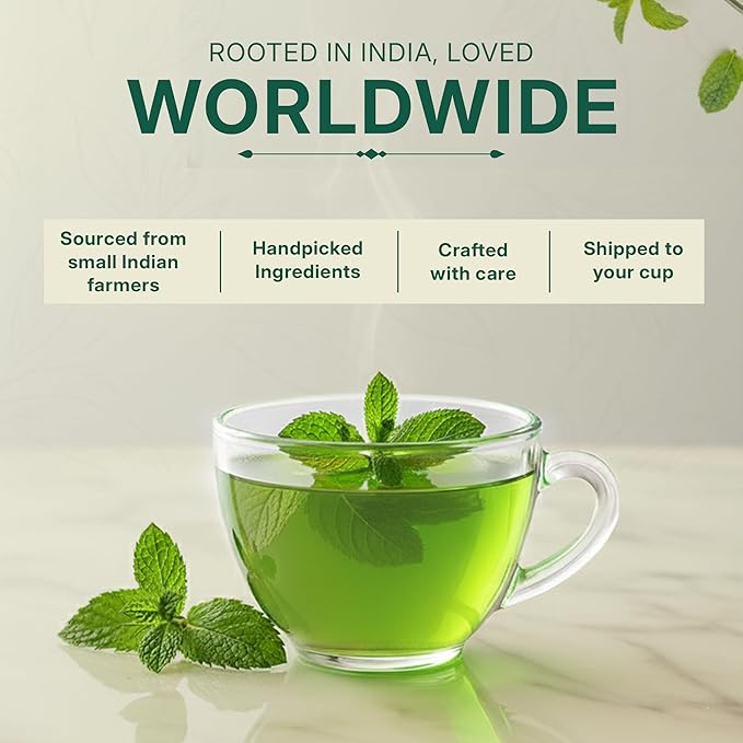 Tealeaf & Co. Pure Mint Herbal Tea Bags Blended with Fresh Herbs - Spearmint & Peppermint Tea - Contains Low Caffeine - Gluten Free - 100 Teabags (7.055oz/200gm) - Bloomnest