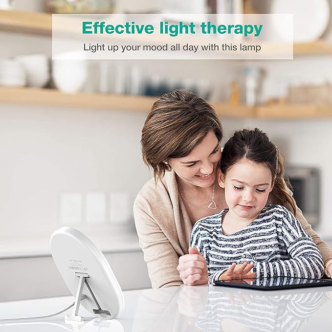 UV-Free 10000 Lux Daylight Lamp - Touch Control with 3 Brightness Levels & 4 Timer Functions, Large Surface & Rotatable Stand for Home/Office - Bloomnest