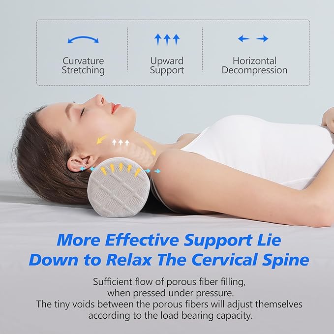 Cozyhealth Cervical Roll Pillow, Medium Soft Memory Foam Neck Round Pillow Cylinder Bolster Pillow for Sleeping, Round Neck Support for Bed, Legs, Back and Yoga (White, Medium - 3.9" H) - Bloomnest