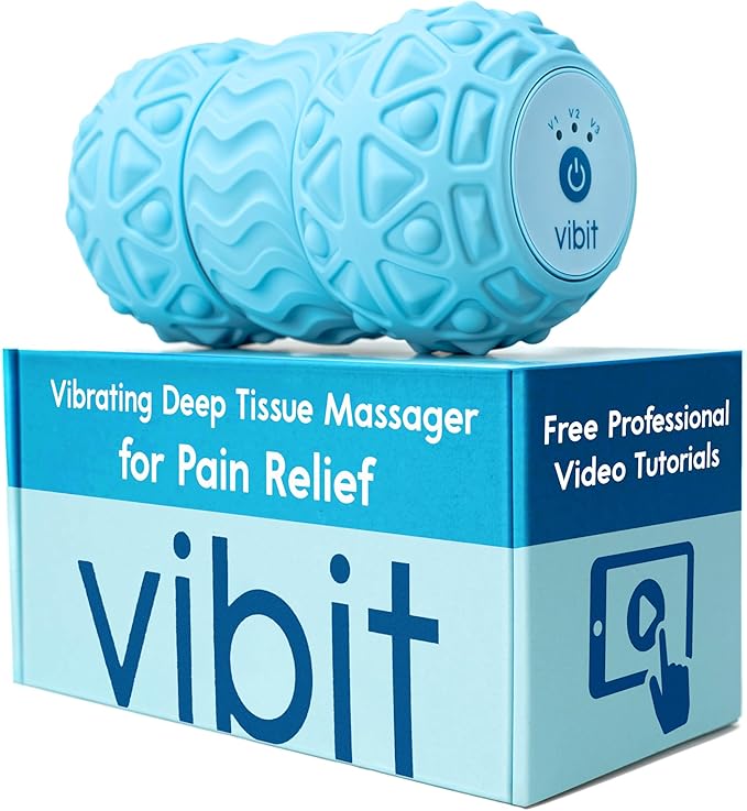 Vibit - Vibrating Massager for Plantar Fasciitis, Pain Relief and Sciatica, Foot and Body Portable Massage Roller, Deep Tissue Pain Relief from Feet to Neck, Electric, 3 Vibration Levels (Blue) - Bloomnest