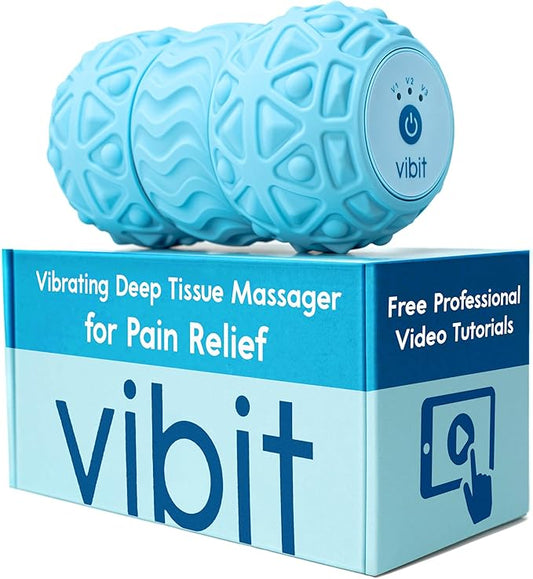 Vibit - Vibrating Massager for Plantar Fasciitis, Pain Relief and Sciatica, Foot and Body Portable Massage Roller, Deep Tissue Pain Relief from Feet to Neck, Electric, 3 Vibration Levels (Blue) - Bloomnest