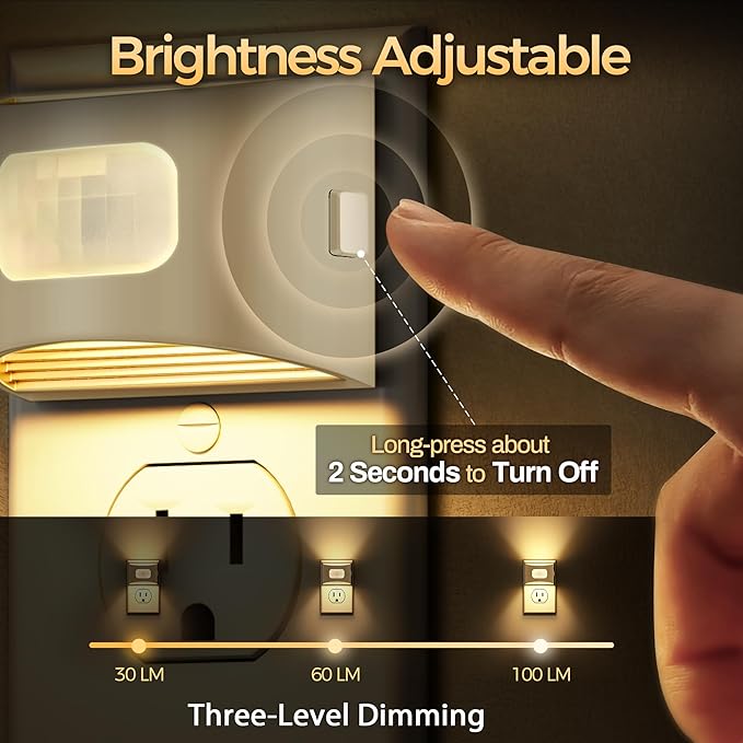 DORESshop LED Night Light[2 Pack], Night Lights Plug into Wall, 3 Mode Plug in Night Light with Motion Sensor, Dusk to Dawn Sensor, Nightlights for Adults, Bedroom, Bathroom, Hallway, White Cover - Bloomnest