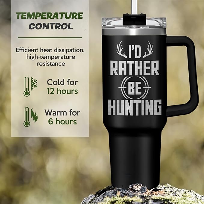 SANDJEST I'd Rather Be Hunting Tumbler with Handle for Men 40oz, Hunter Gifts for Dad Grandpa Husband Boyfriend, Hunters Stainless Steel Coffee Cup, Gifts for Birthday Christmas Fathers Day - Bloomnest