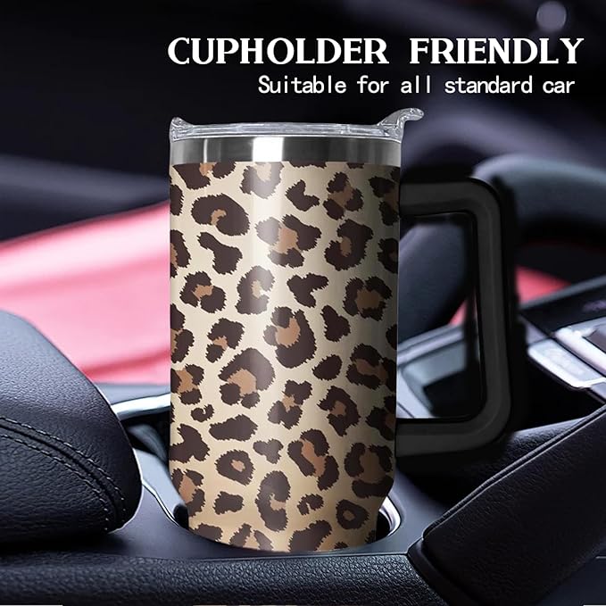 Ceovfoi 40 Oz Tumbler With Handle, Leopard Print Cheetah Coffee Travel Mug Cup, Water Bottle, Decor, Gifts for Women - Bloomnest