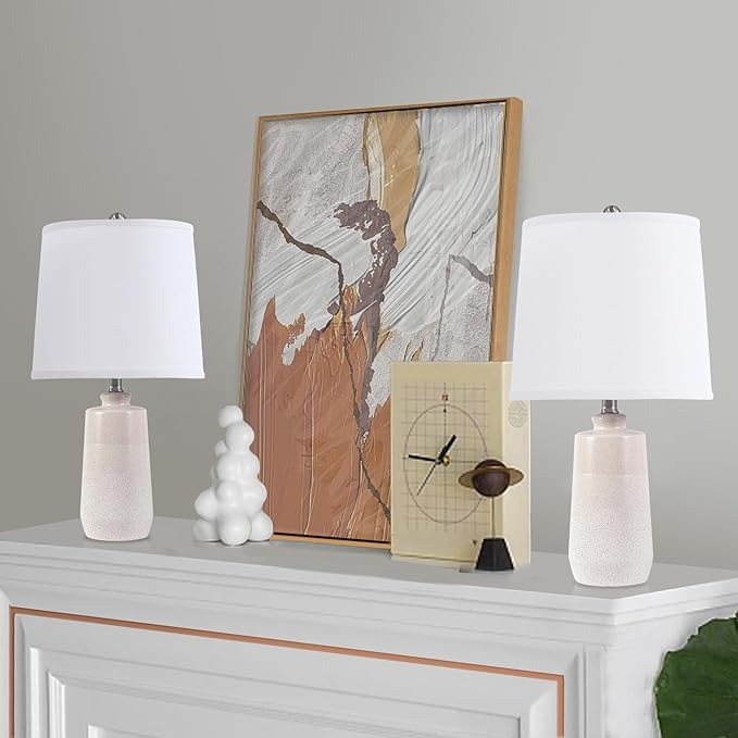 20.5" Ceramic Table Lamp Set of 2 for Bedrooms, White Lamps Set of 2 for Living Room, Minimalist Ceramic Lamps with White Barrel Lampshade, Matte White Ceramic Lamps for Nightstand - Bloomnest